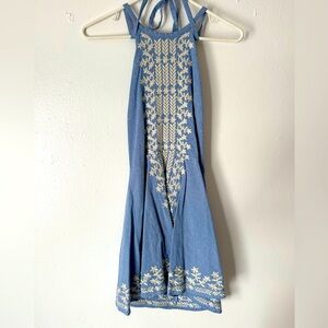 Blue and white halter dress